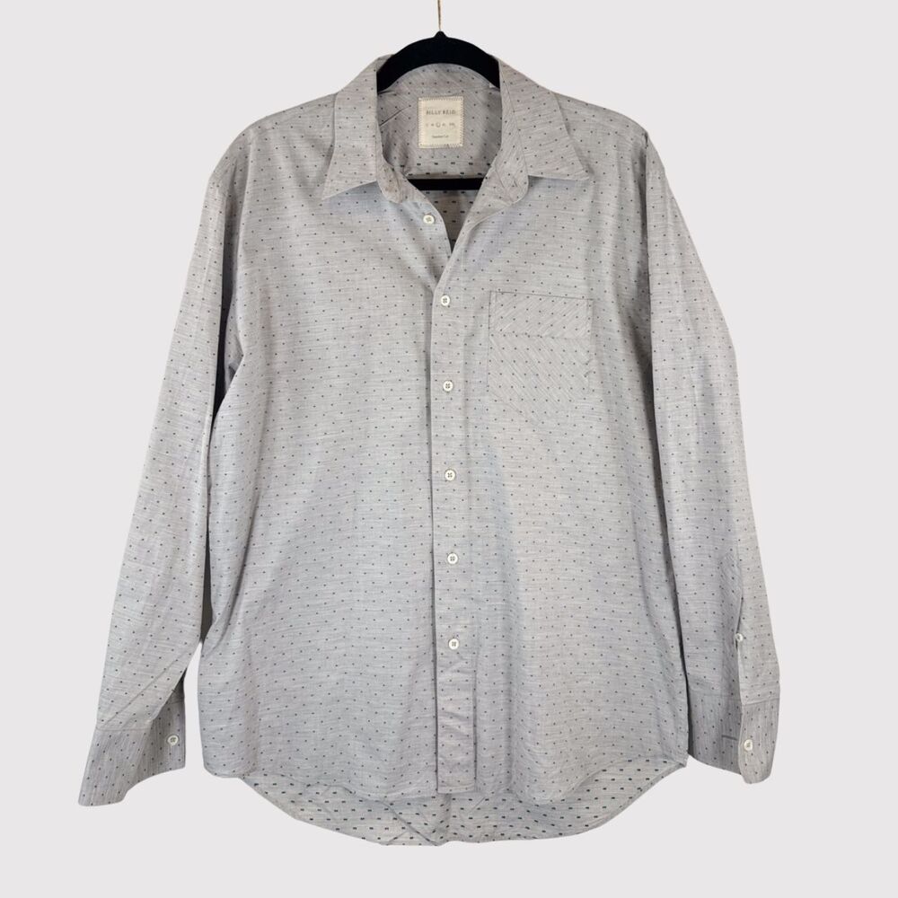 Billy Reid Mens Button Up Shirt Gray Standard Cut Polka Dots Long Sleeve Large